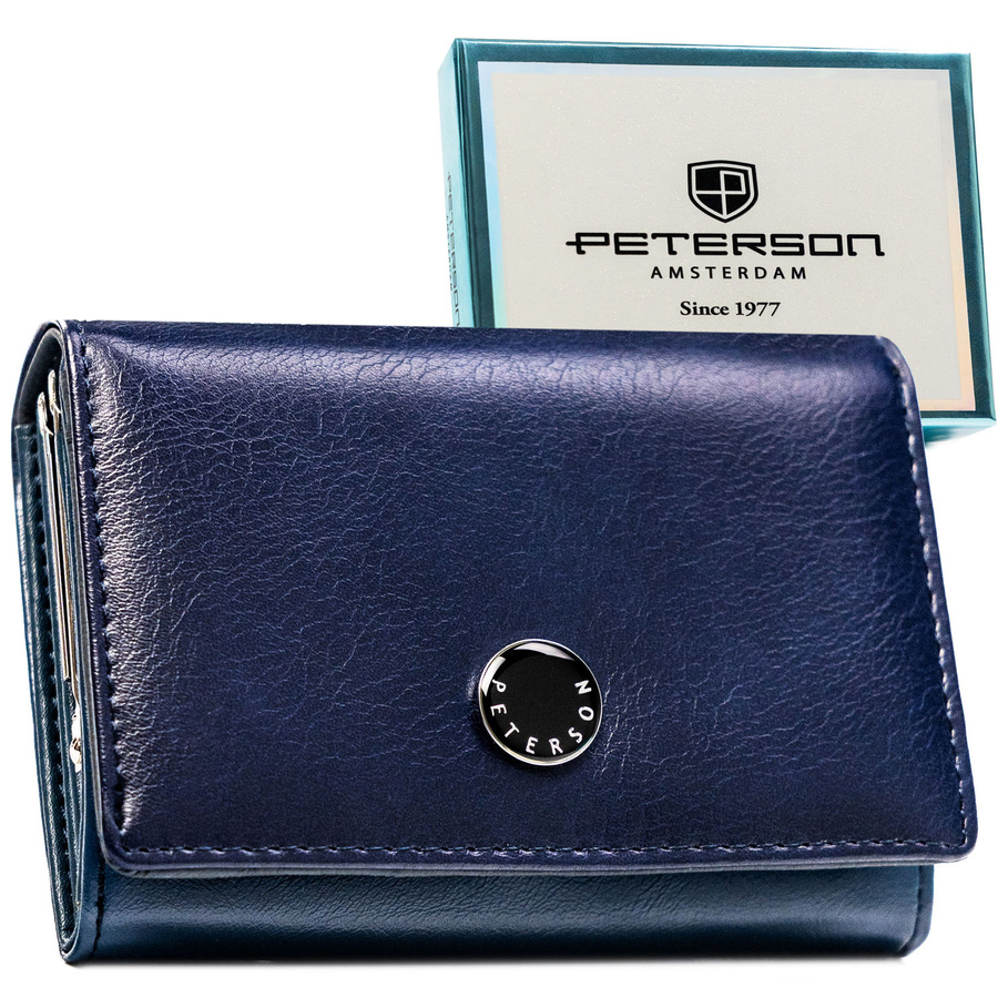 Dámska tmavomodrá horizontálna peňaženka z prírodnej a ekologickej kože so systémom RFID