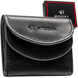 Mały, skórzany portfel męski w czarnym kolorze zamykany zatrzaskiem - Rovicky