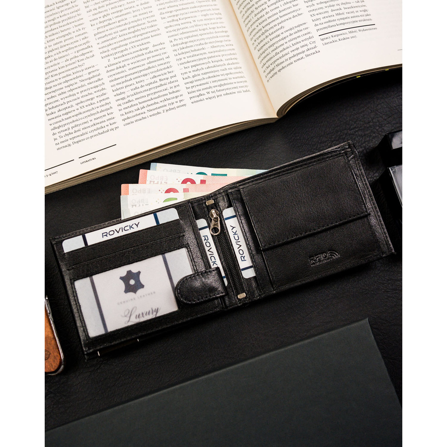 Leather wallet RFID RONALDO RM-02-BDF-BL
